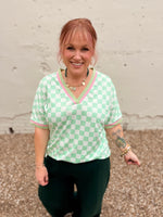 Mint Green Checkered V-Neck