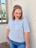 Stripe Contrast Crew Neck Drop Shoulder Tee