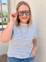 Stripe Contrast Crew Neck Drop Shoulder Tee