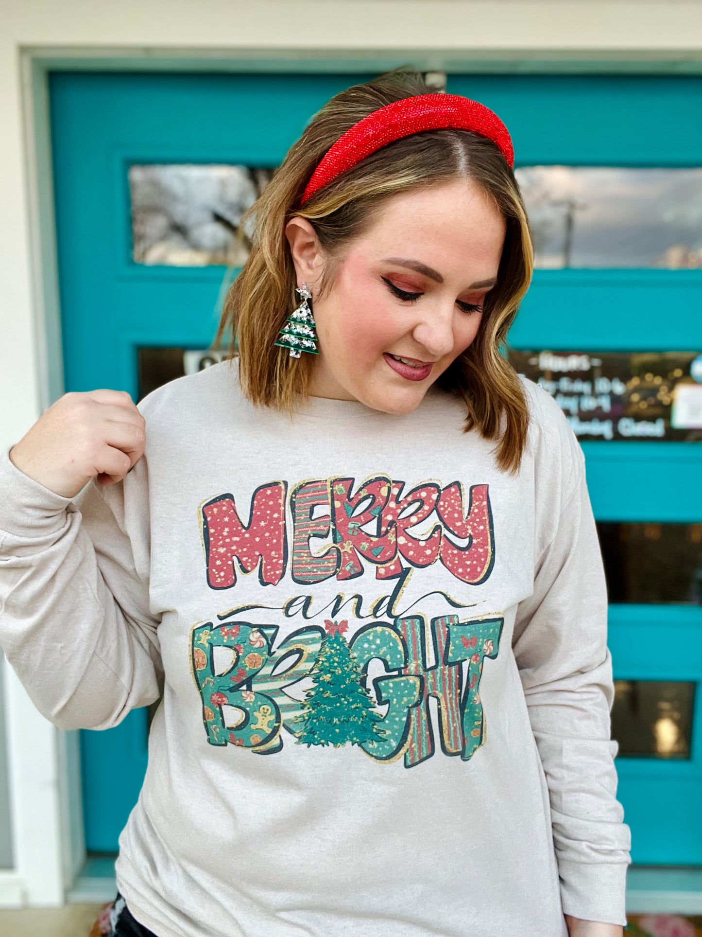 Merry and Bright Long Sleeve on Tan