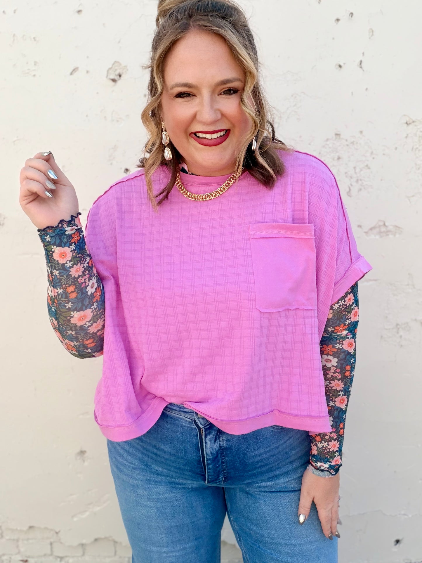 Nicole Textured Pink Top