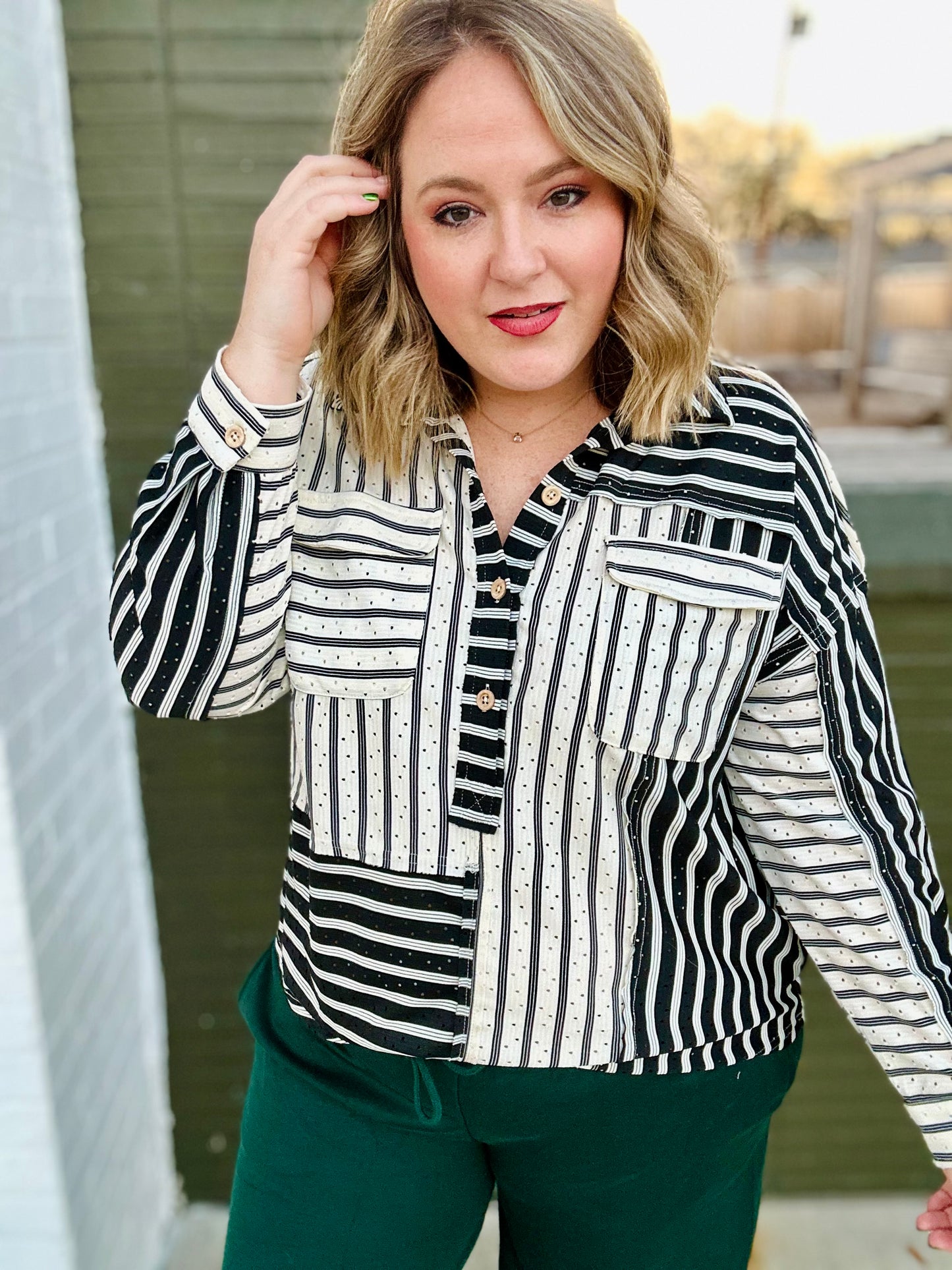 Stacy Striped Collared Top