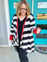 Nelly Striped Draped Cardigan in Black & Red