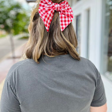 Red Checkered Bow Clip