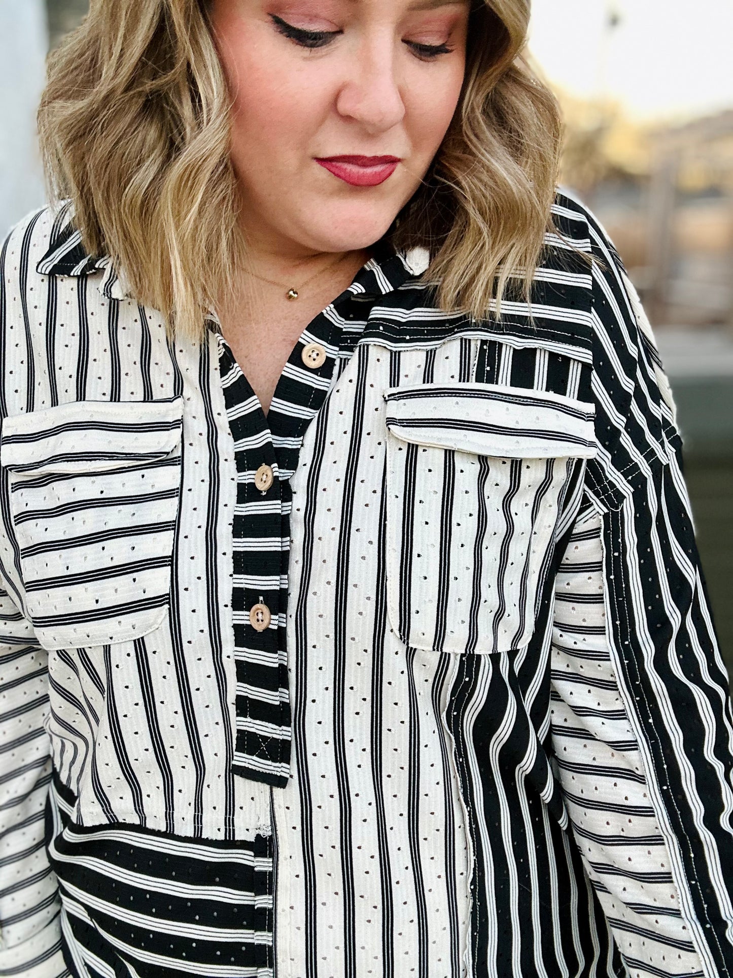 Stacy Striped Collared Top