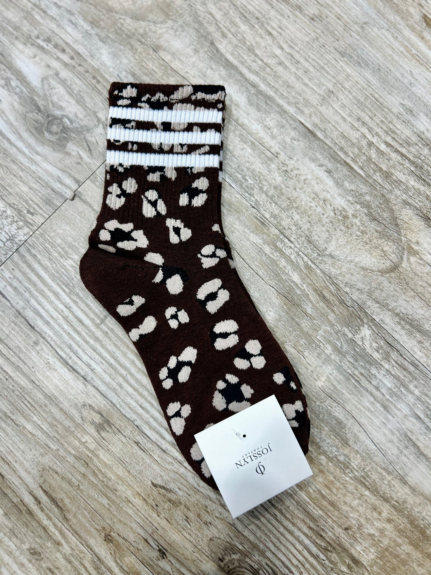 Leopard Half Crew Socks in Brown