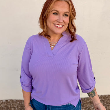 Cameron Ribbed Top In Purple