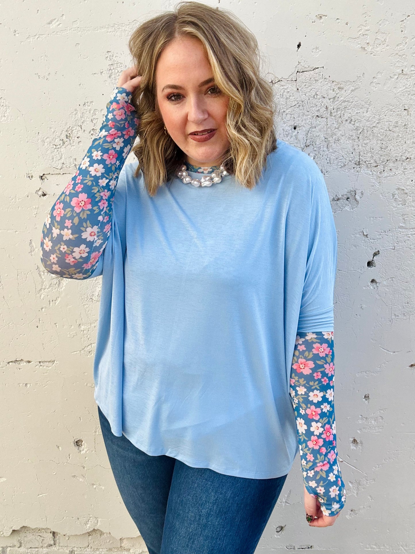 Anna Oversized Spring Tunic Top In Blue