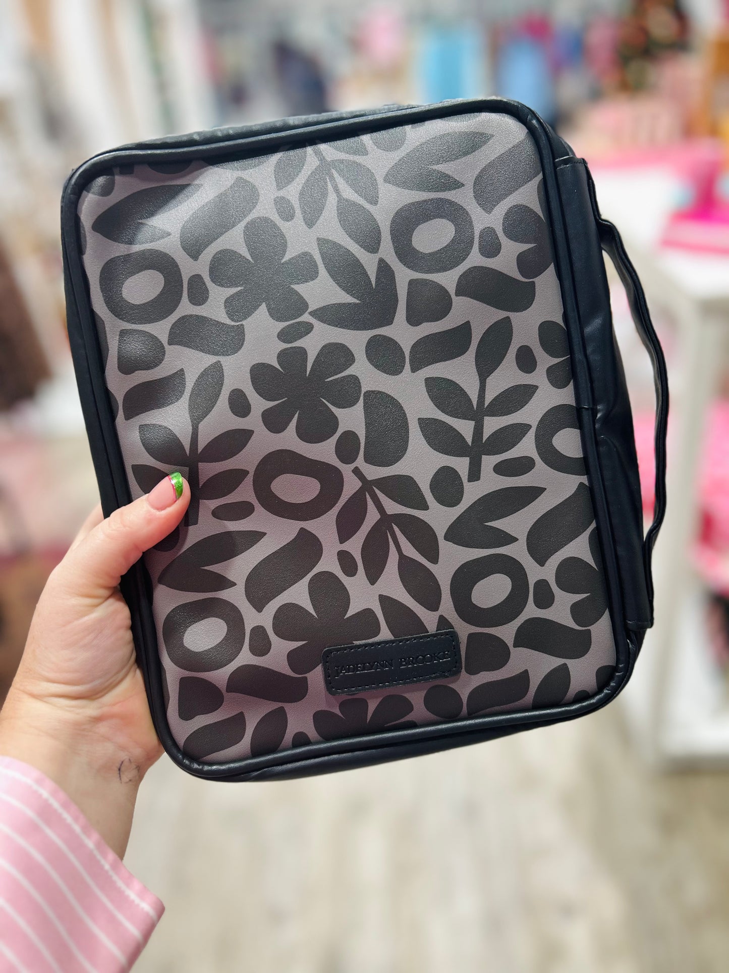 Black Floral Leather Bible Cover