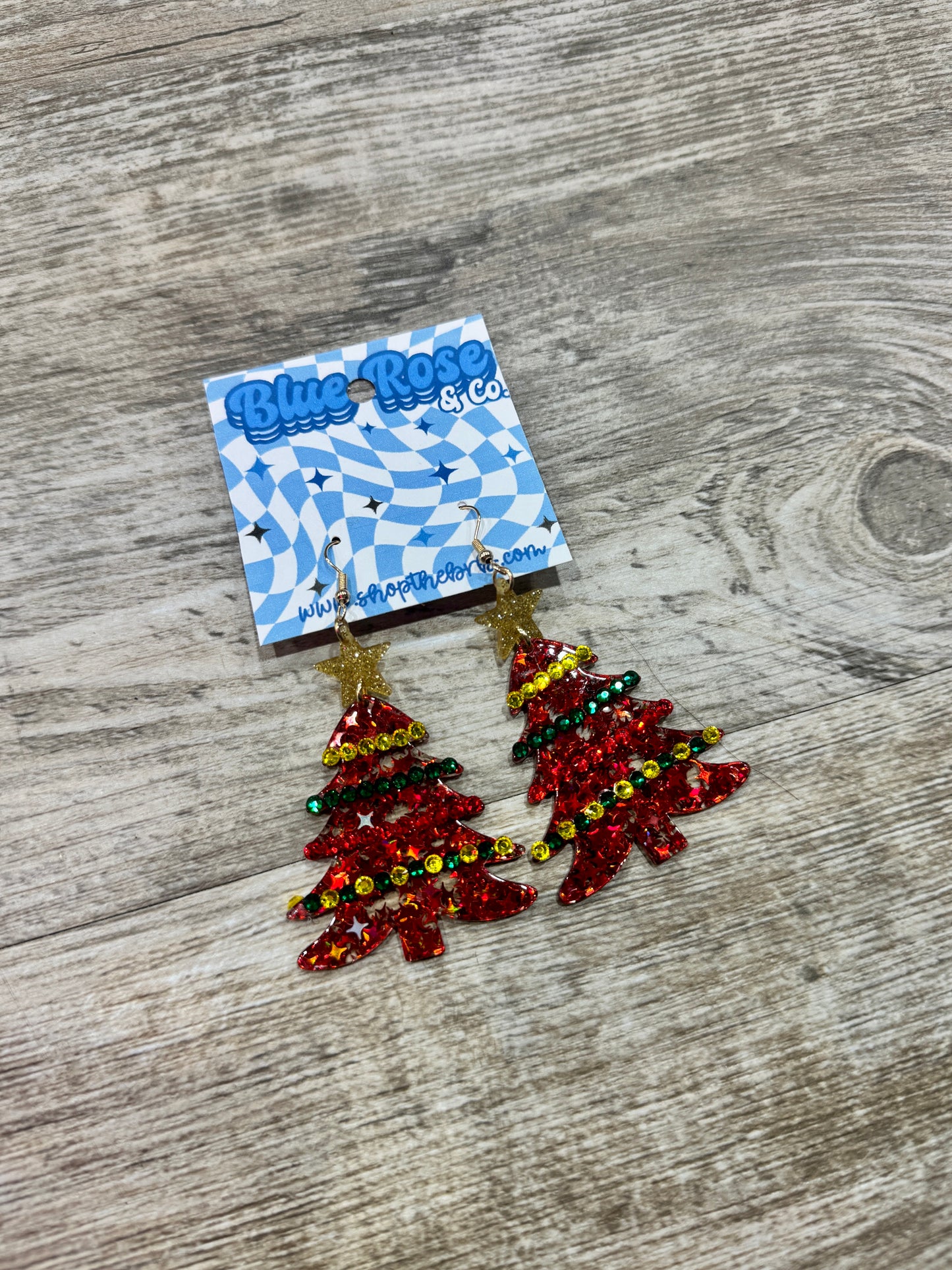 Red Glitter Christmas Tree Earrings