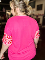 Pink Leopard Color Block Top