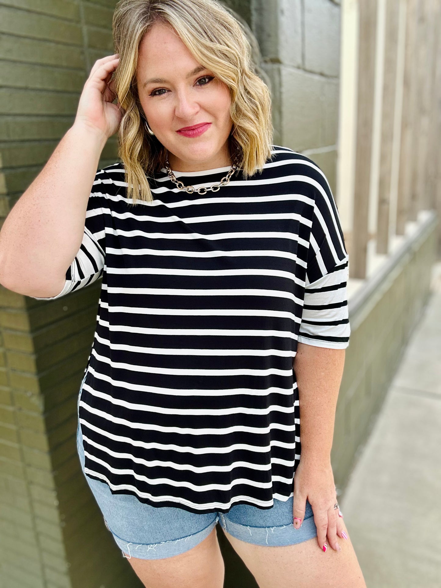 Ellie Split Hem Striped Top