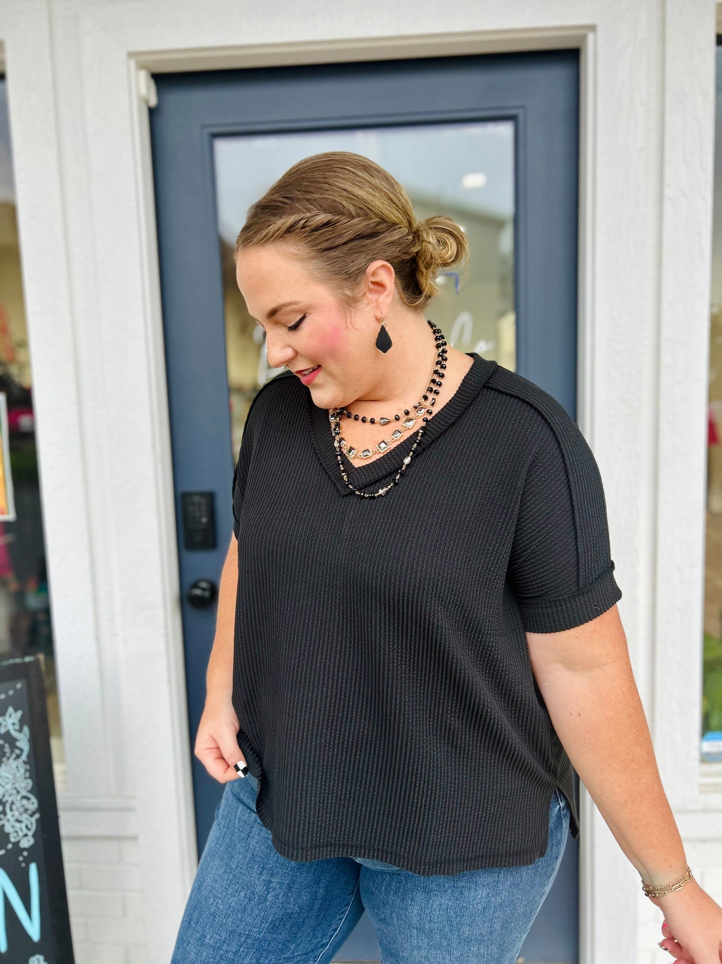 Casey Ribbed Shirt in Black