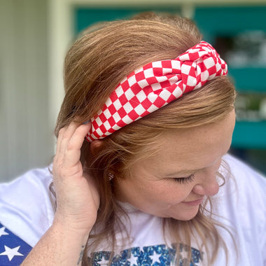 Red Checkered Knotted Headband