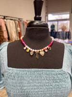 Pink Beaded Charm Necklace