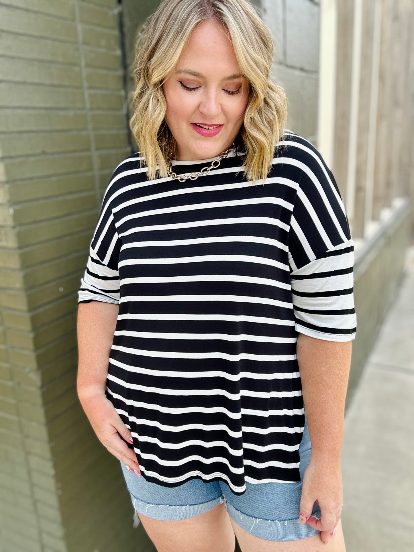 Ellie Split Hem Striped Top
