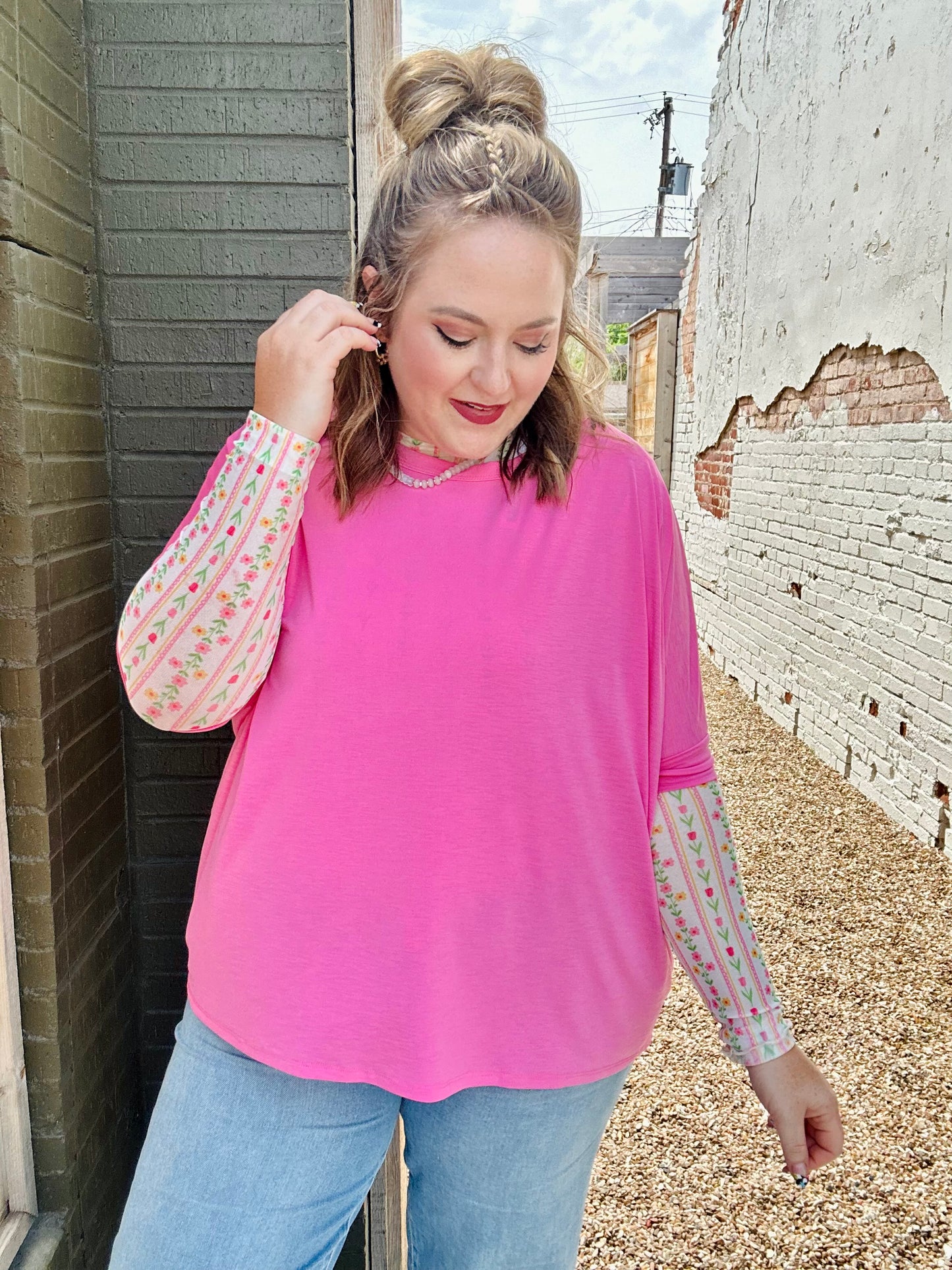 Anna Oversized Spring Tunic Top In Pink (RESTOCK!)