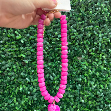 Chunky Beaded Heart Necklace - Pink