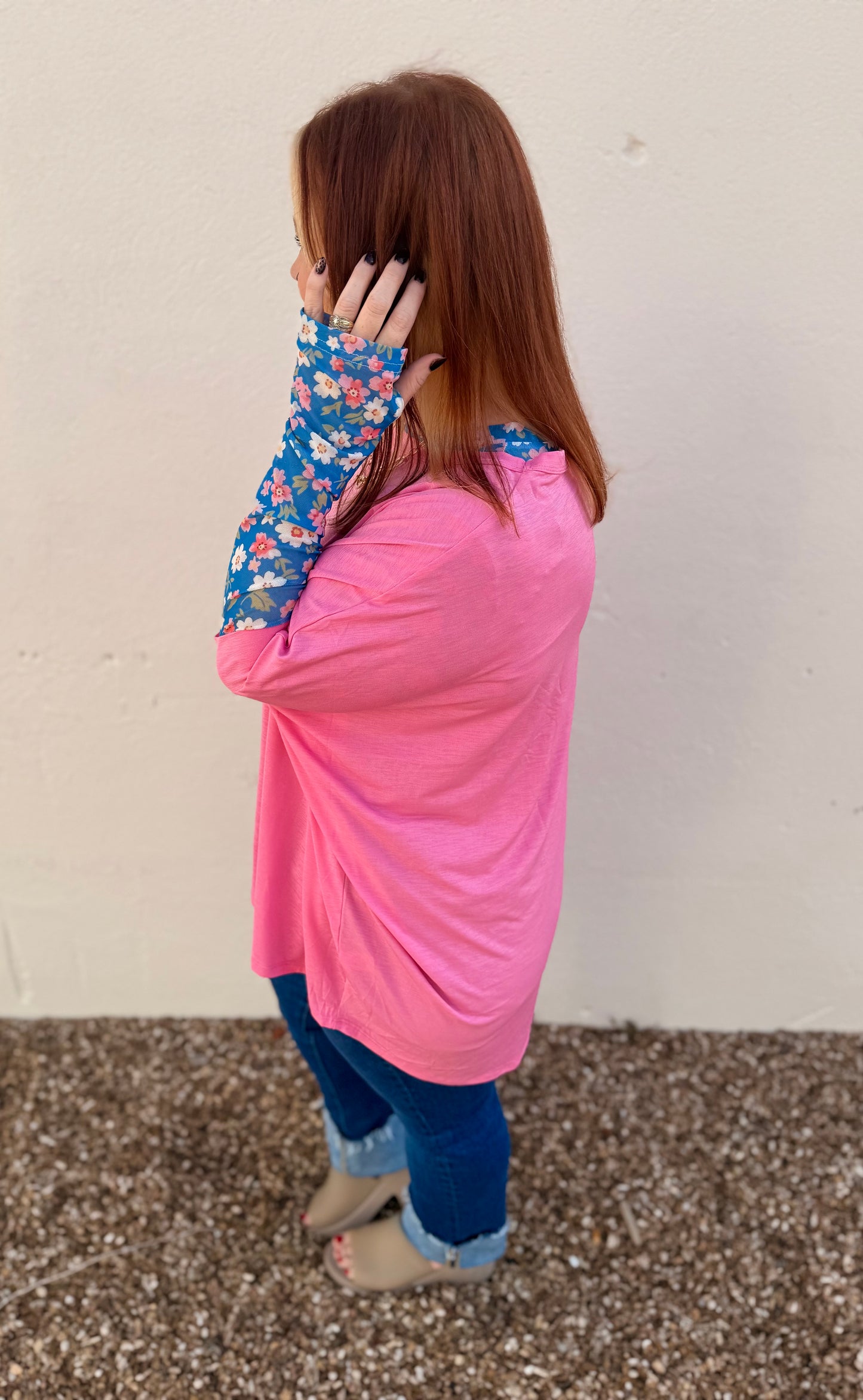 Anna Oversized Spring Tunic Top In Pink