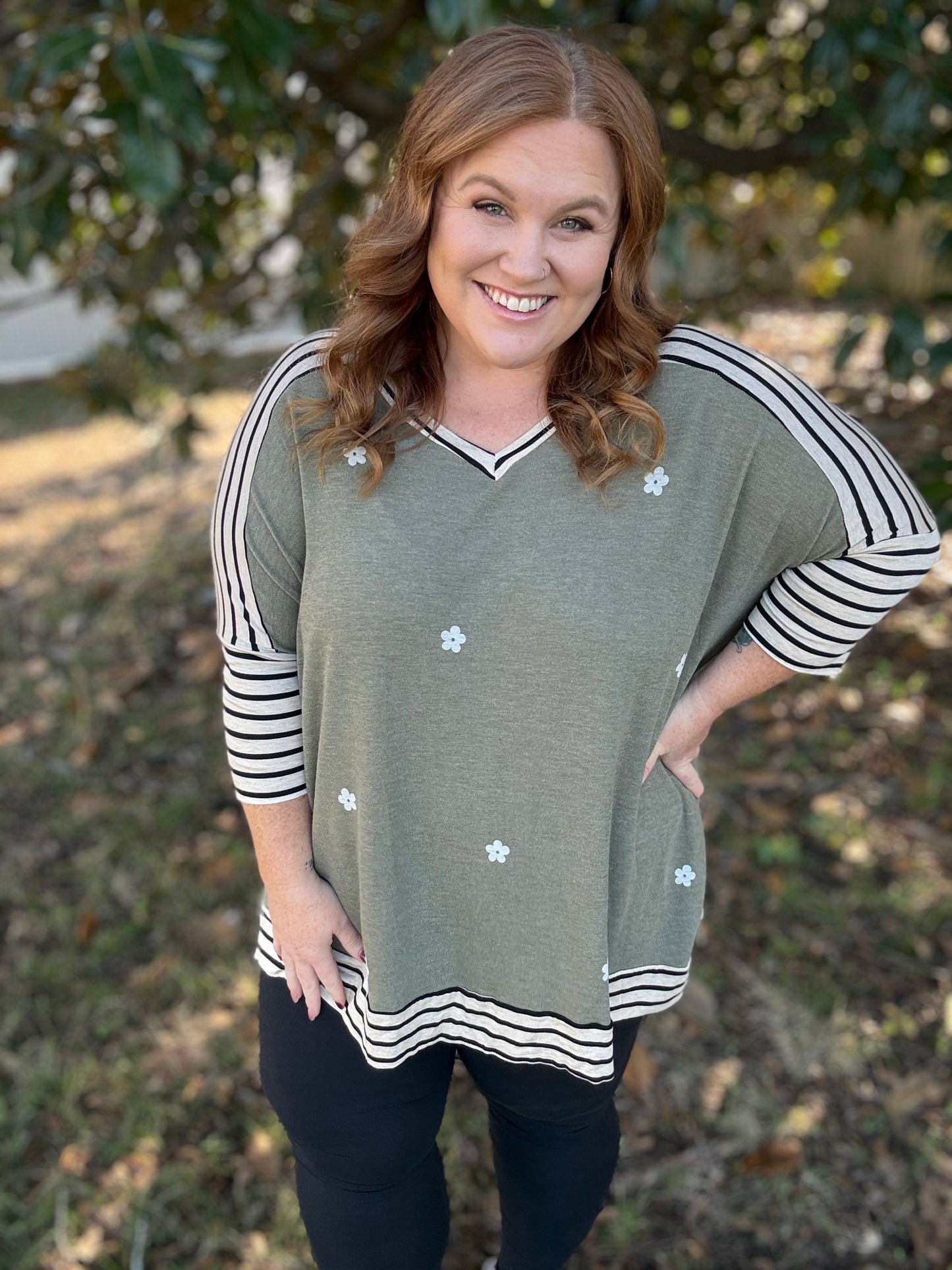 Katie Mixed Print Top In Olive