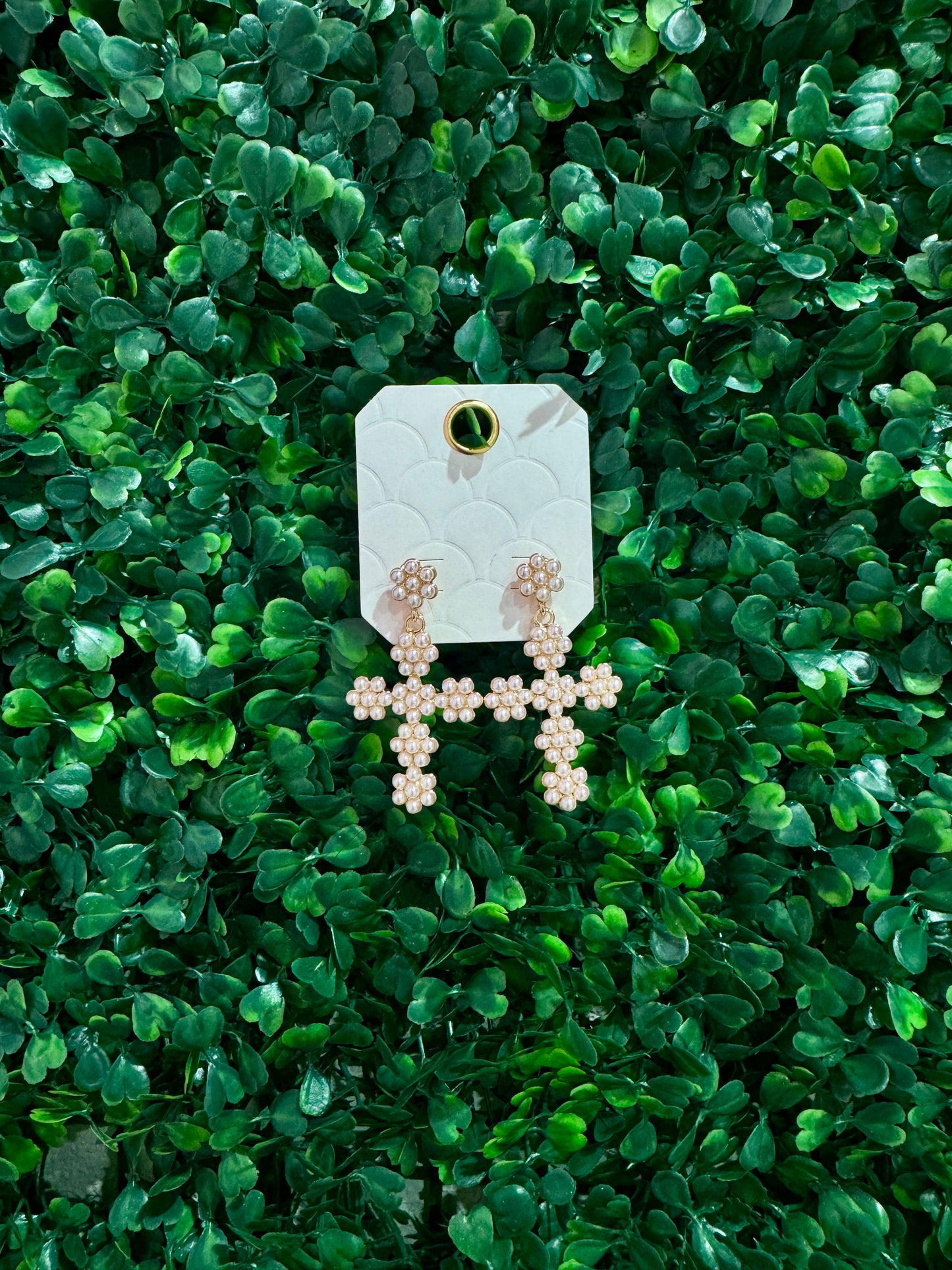 Pearl Studded Cross Earrings