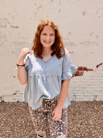 Reba Double V Neck Denim Top