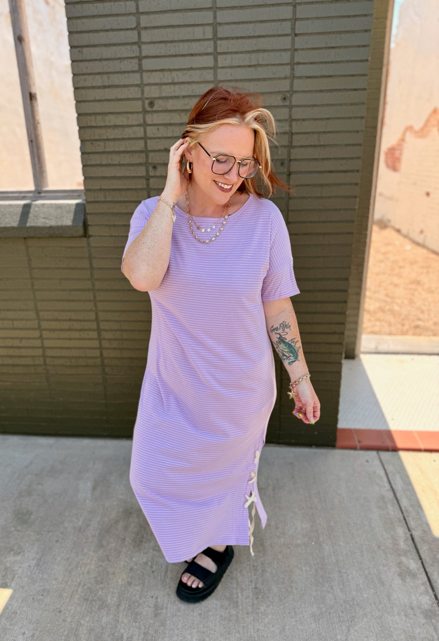 Stripe Lace Up Maxi Dress
