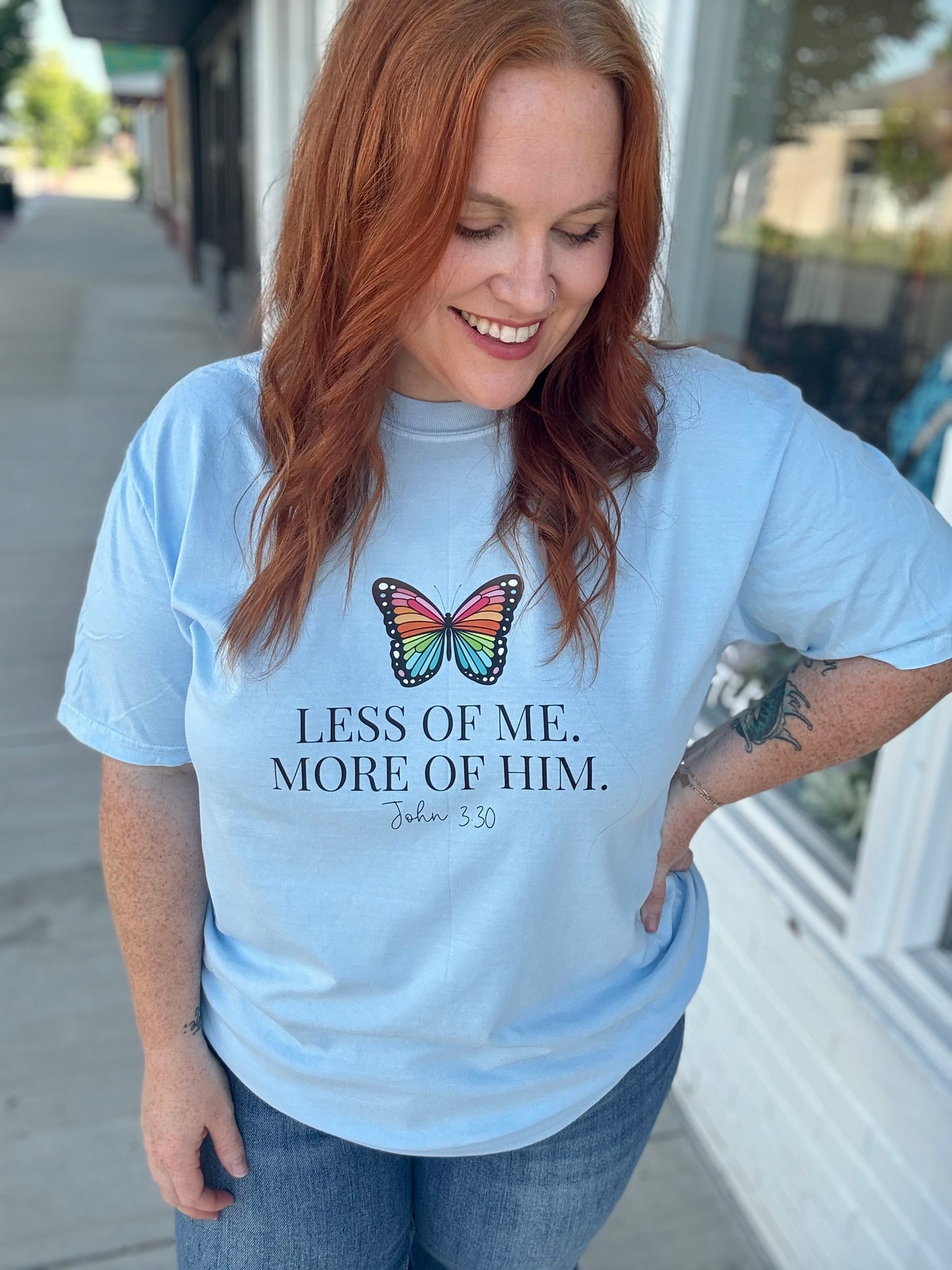 Less of Me Butterfly Tee on Comfort Color