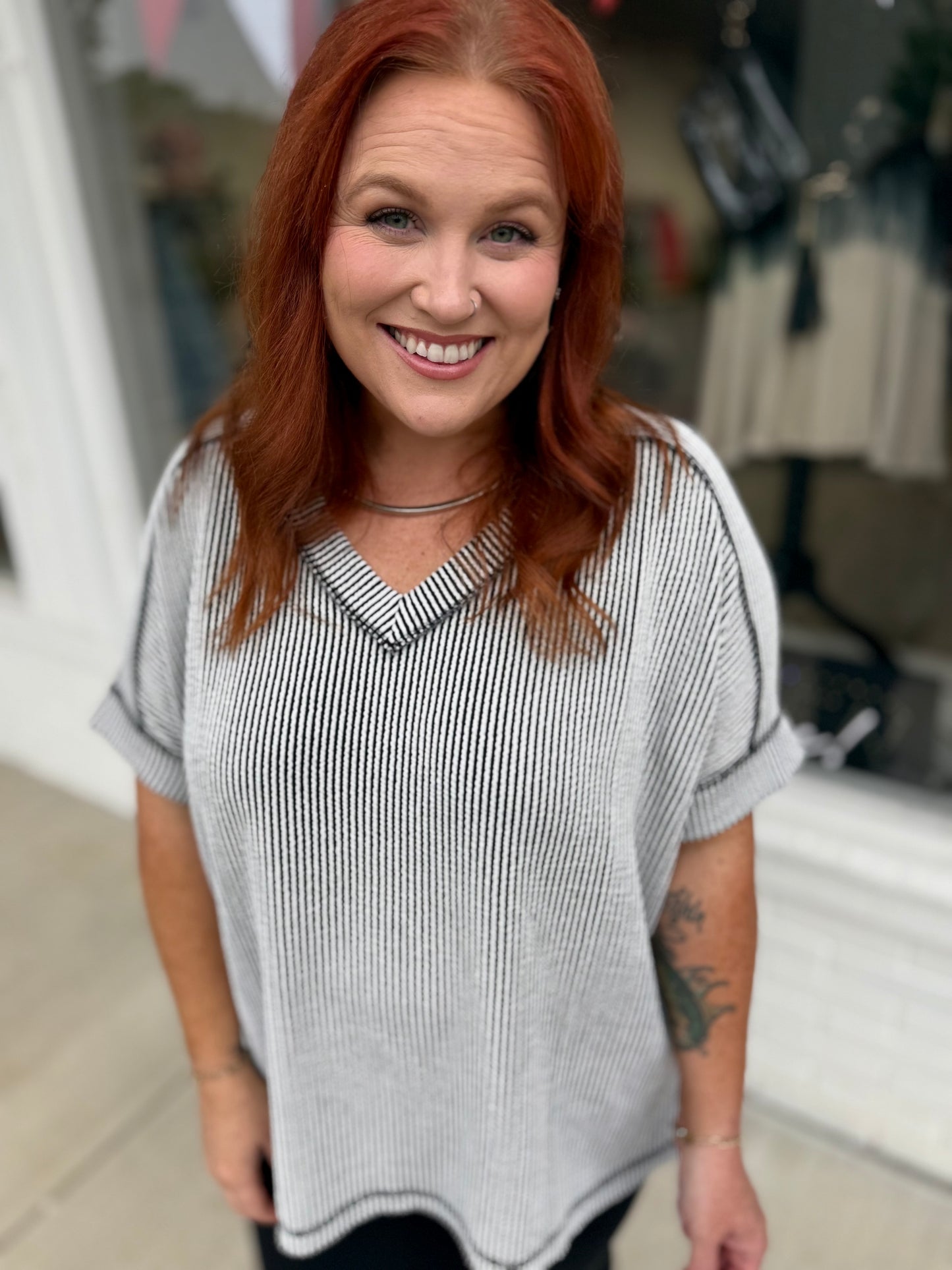 Casey Ribbed Shirt in Black and White