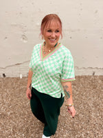 Mint Green Checkered V-Neck