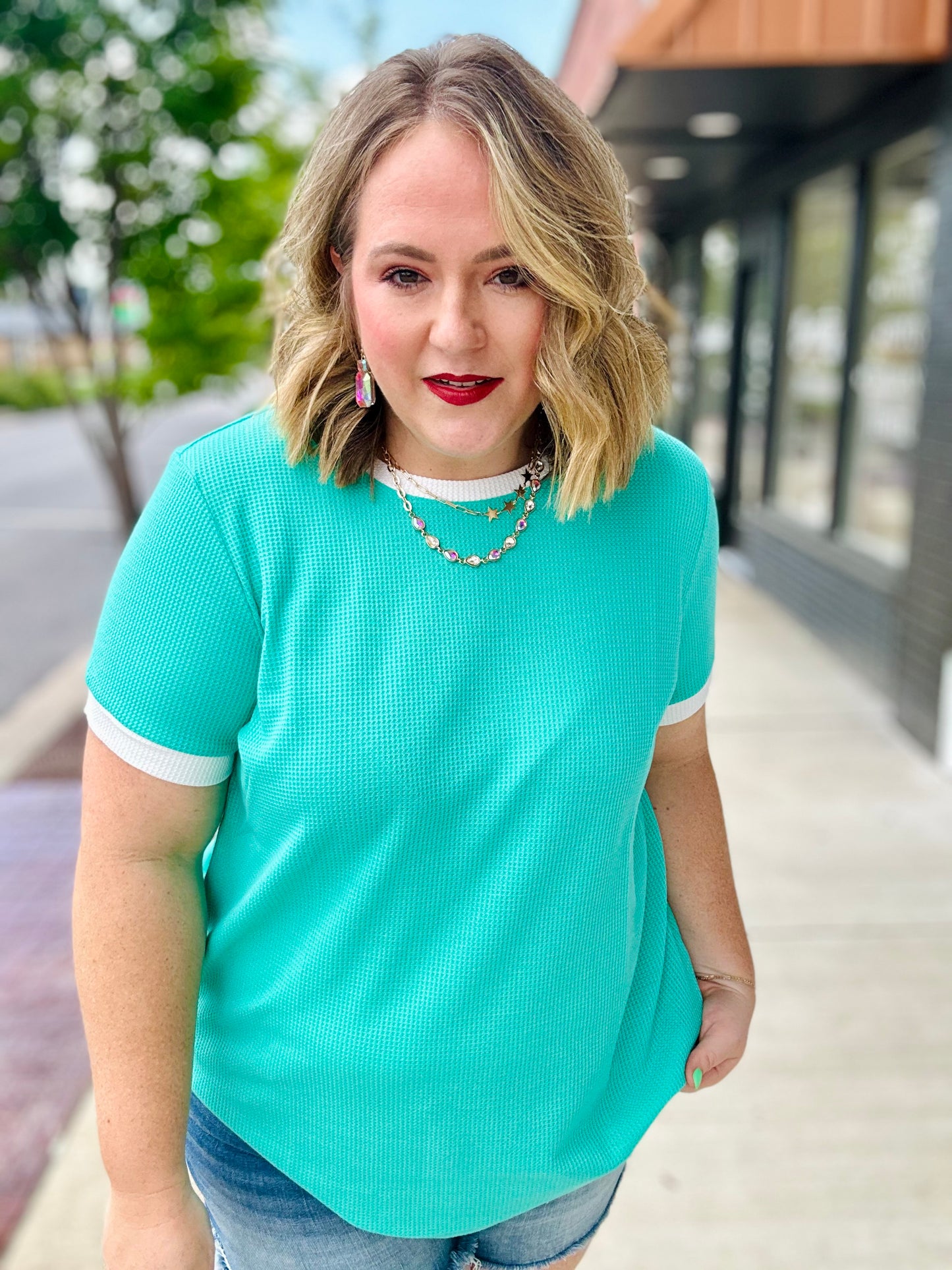 Harley Half Sleeve Waffle Knit Top