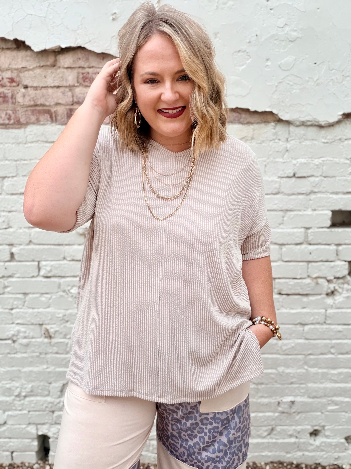 Sabra Ribbed Top in Sand