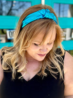 Faux Leather Topknot Headband In Blue
