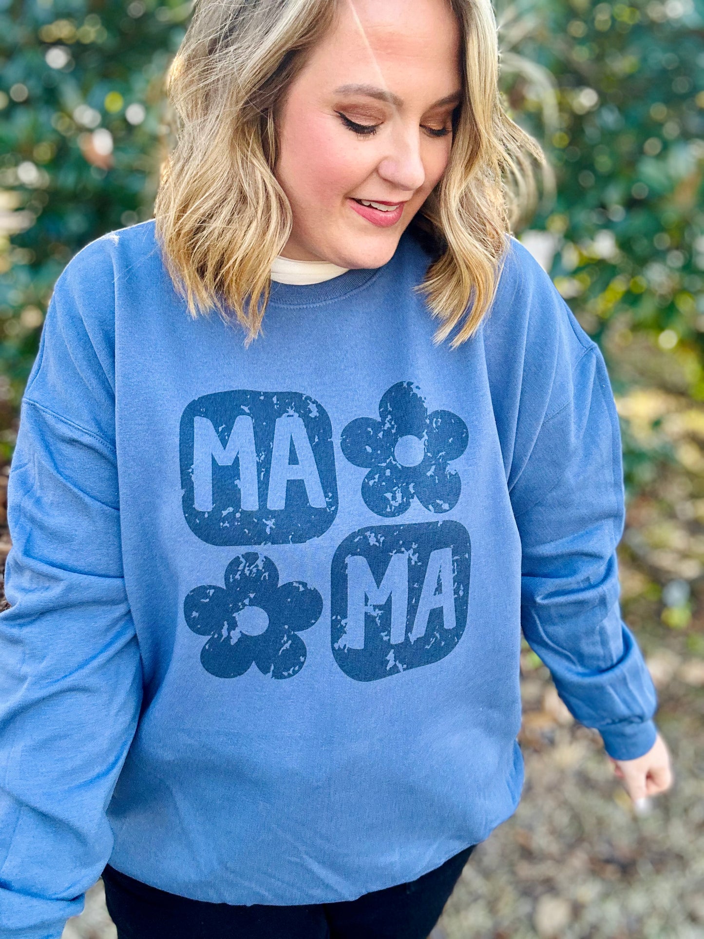 Mama Floral Sweatshirt in Denim