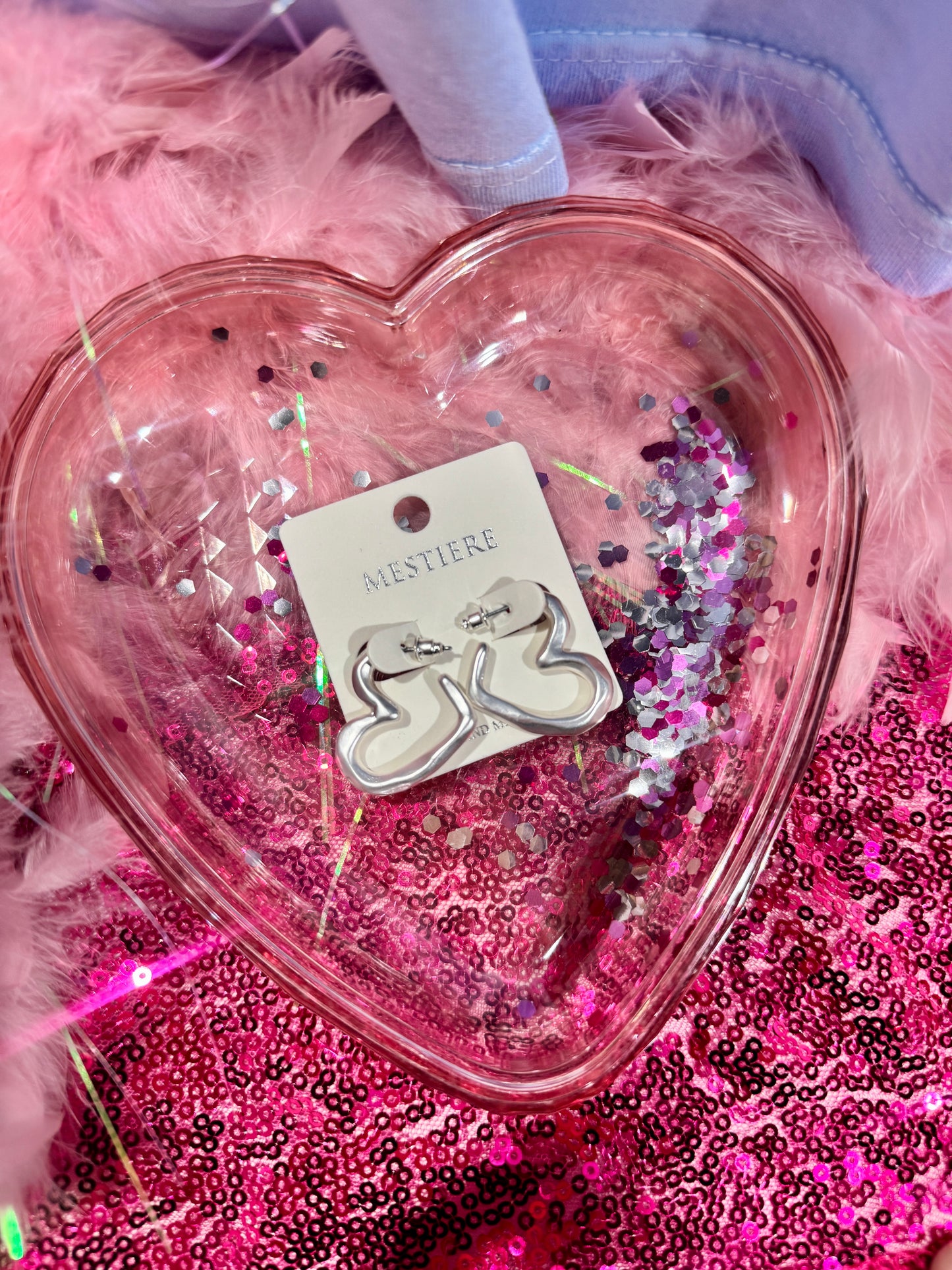 Hammered Heart Hoop Earrings- Silver