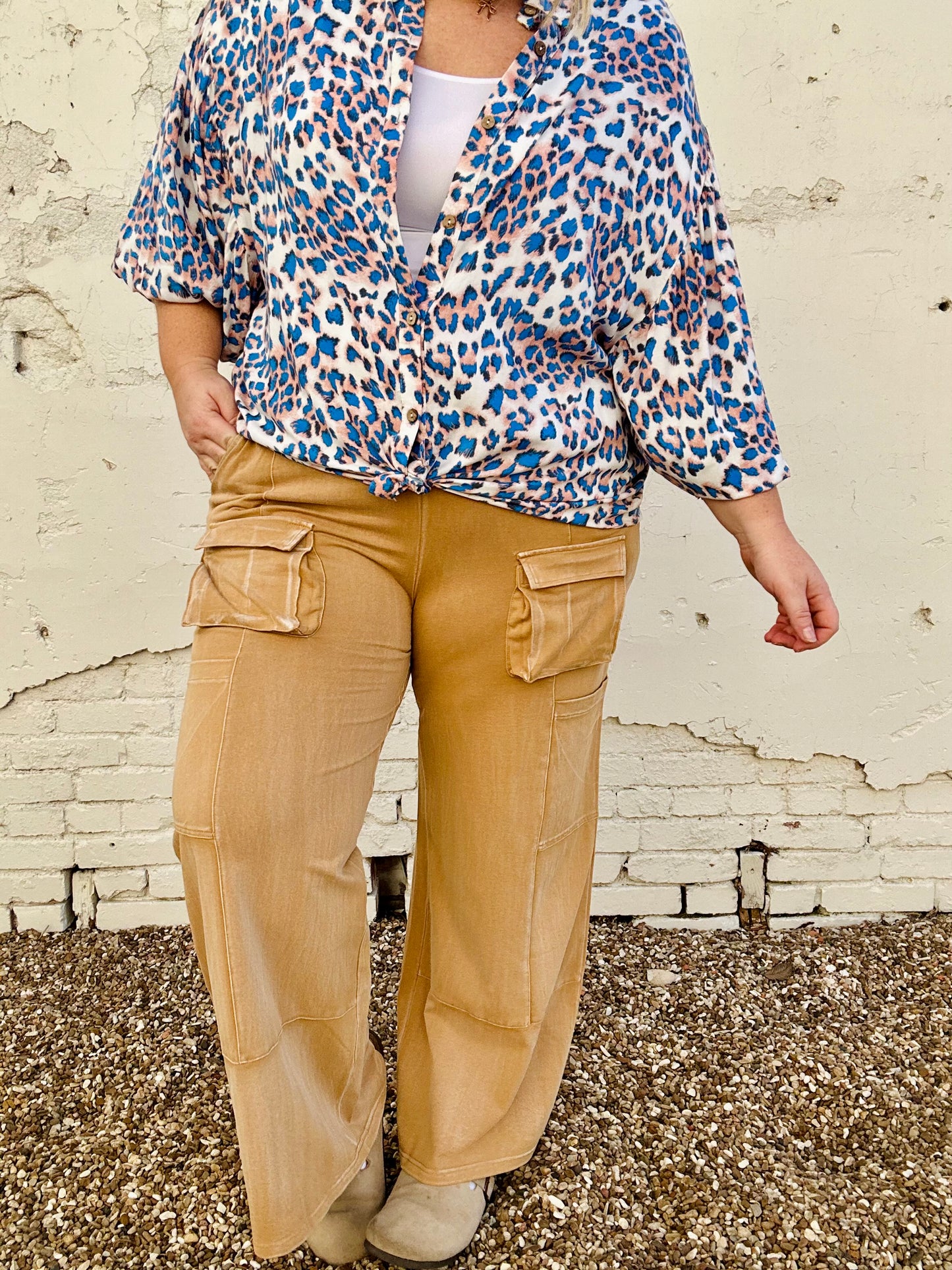 Wide Leg Knit Cargo Pants