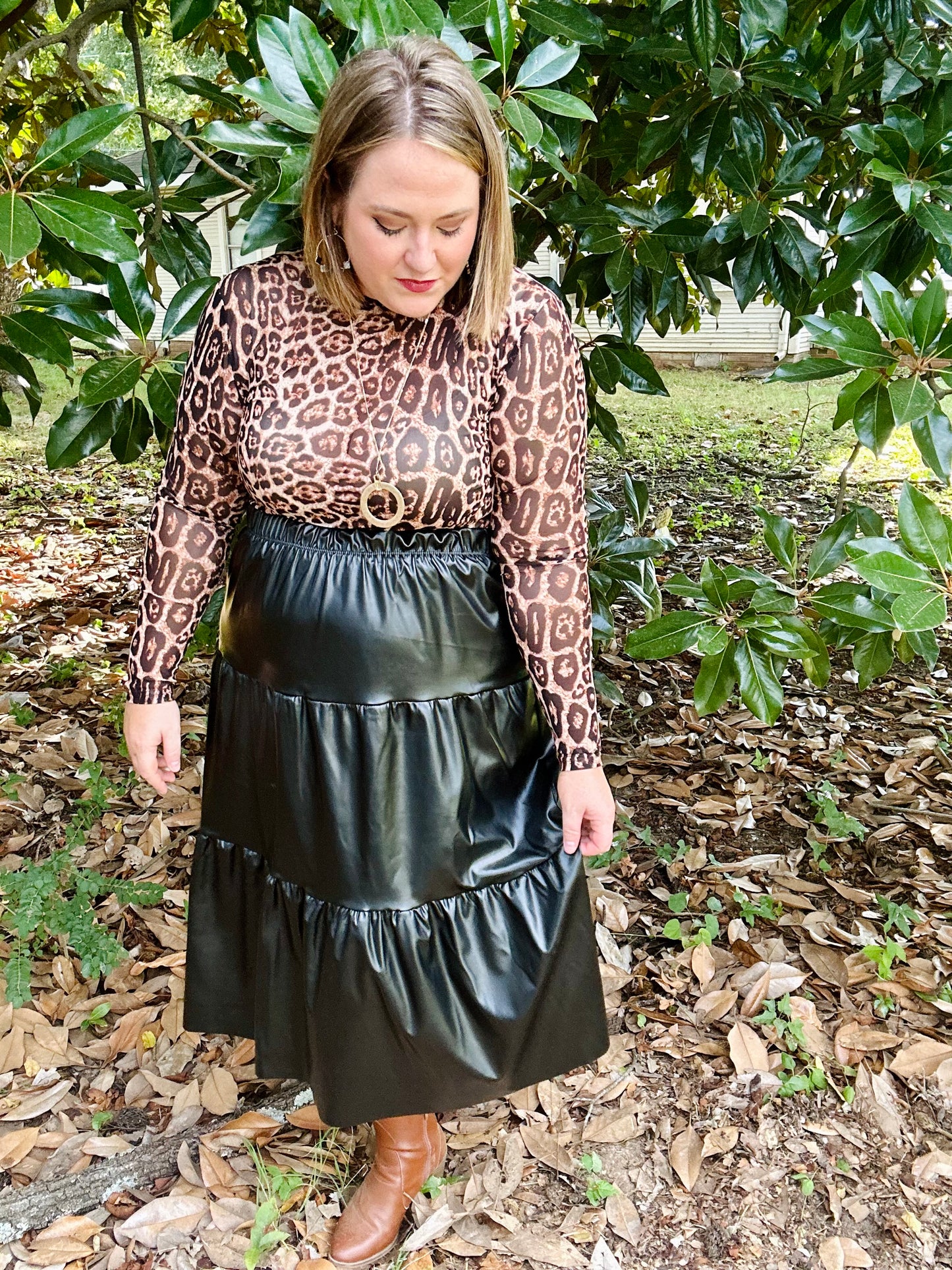 Ellie Faux Leather Tiered Skirt