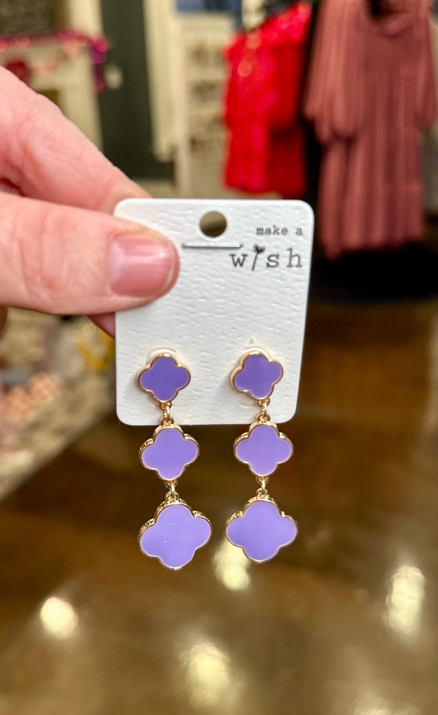 Linked Clover Drop Earrings (Multiple Colors)