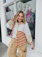 Button-Down Floral Stripe Top