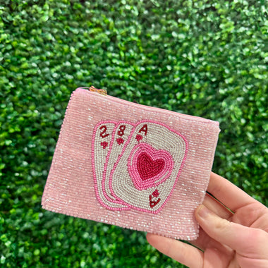 Mini Pink Playing Cards Beaded Bag