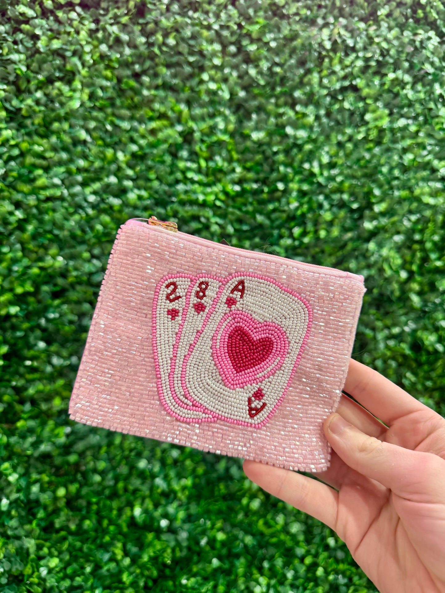 Mini Pink Playing Cards Beaded Bag