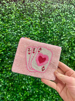 Mini Pink Playing Cards Beaded Bag