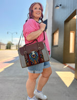 Harlow Aztec Embroidered Satchel in Black