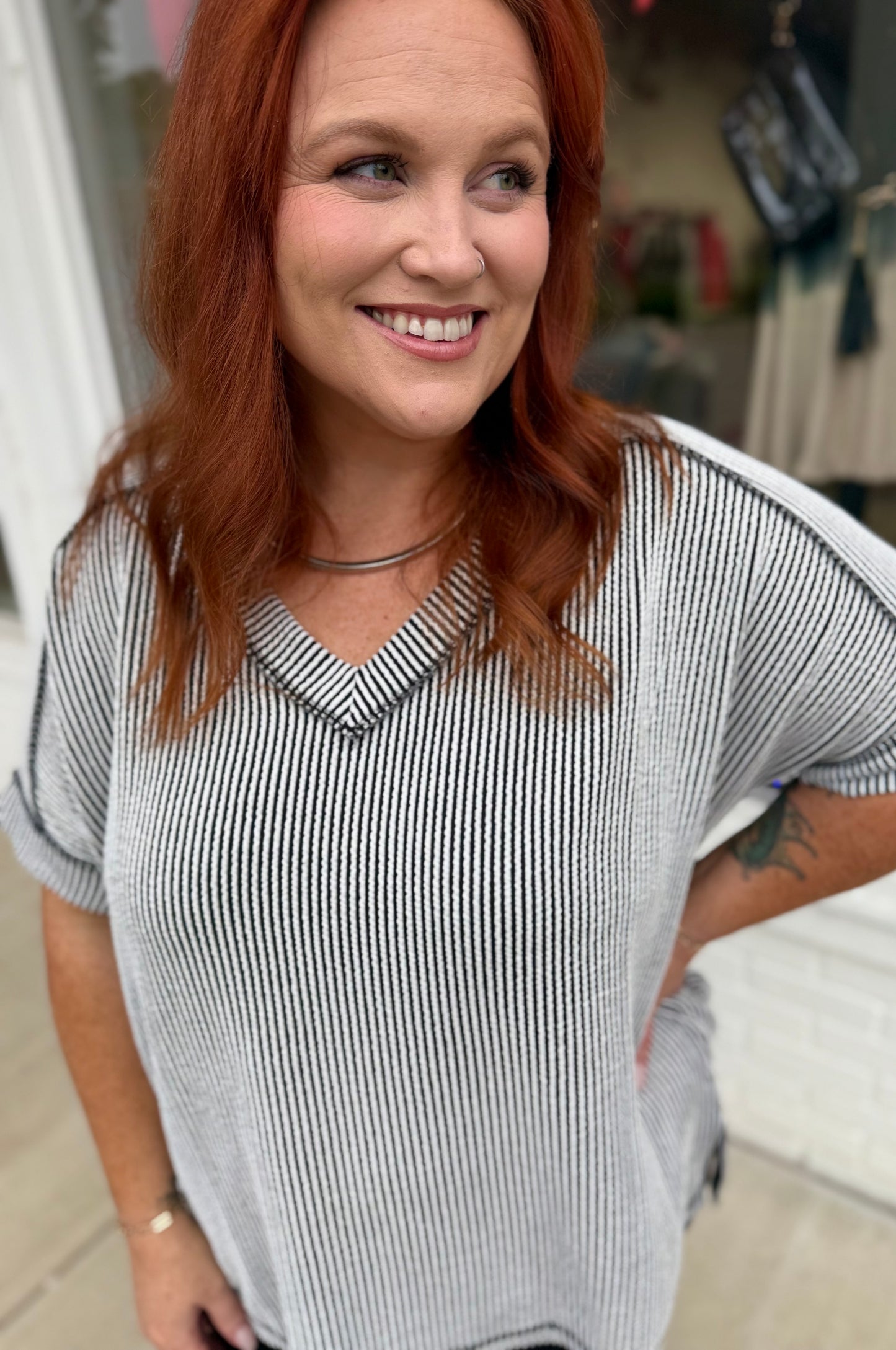 Casey Ribbed Shirt in Black and White