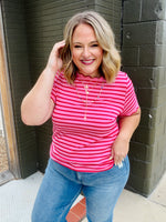 Lennie Stripe Scalloped Top in Red