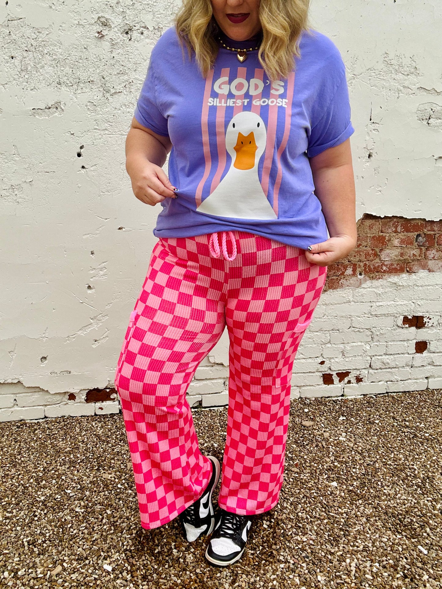 Lila Check Open Leg Pants