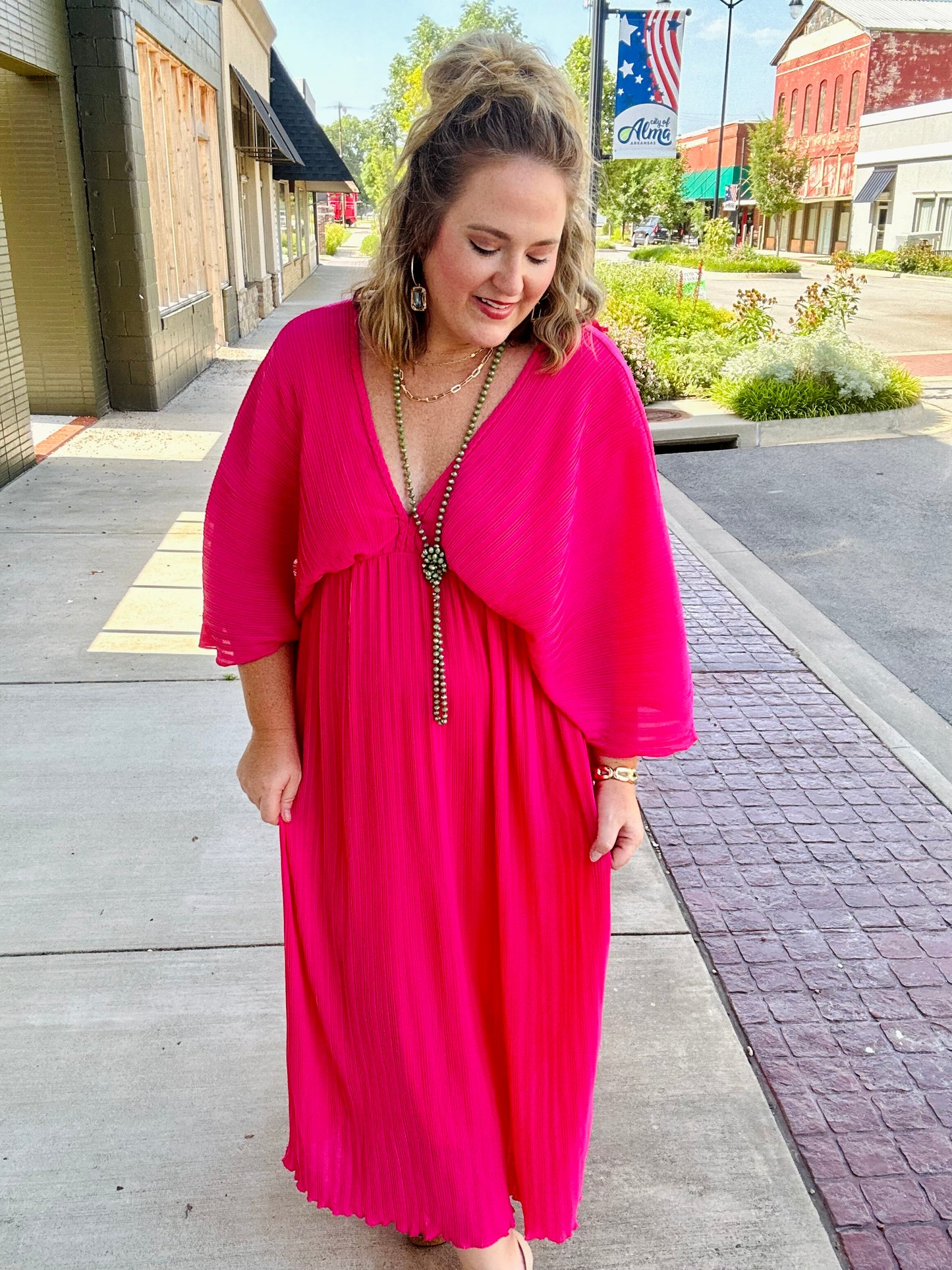 Ashlynn Pink Pleated Dress