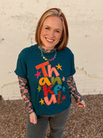 Thankful Multi Tee on Deep Green