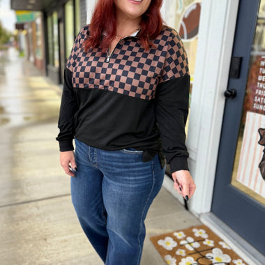 Checkered Half-Zip Pullover