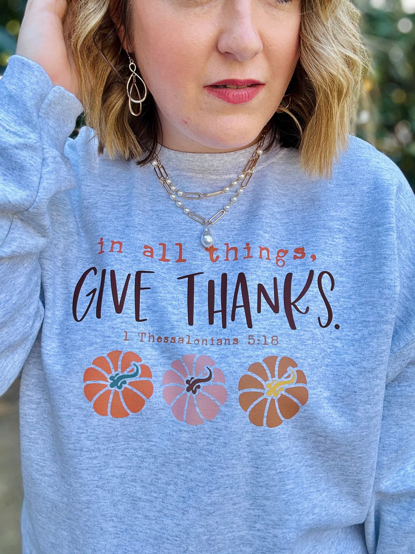 Give Thanks Sweatshirt on Gray